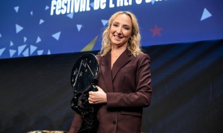 Audrey Lamy à la cérémonie de clôture du Festival du Film d'Alpe d'Huez, le 22 janvier 2022.