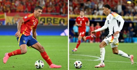 Combo créé le 3 juillet 2024: le Portugais Cristiano Ronaldo (gauche) et le Français Kylian Mbappé, respectivement à Francfort et Düsseldorf le 1er juillet 2024, en Allemagne